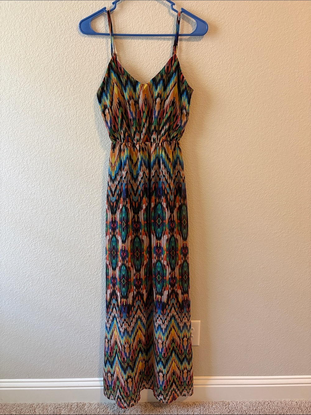 Wet Seal Multicolor Chevron Maxi Dress in Teal, Yellow & Black